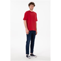 Erkek Comfort Fit Bisiklet Yaka Kırmızı Tişört