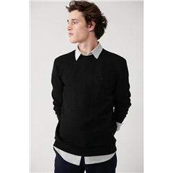 Avva Erkek Siyah Bisiklet Yaka Esnek Yumuşak Doku Interlok Kumaş Standart Fit Normal Kesim Sweatshirt B00 B001100