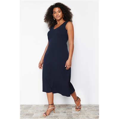 Lacivert Fitilli A-line Midi Örme Elbise TBBSS24AH00130