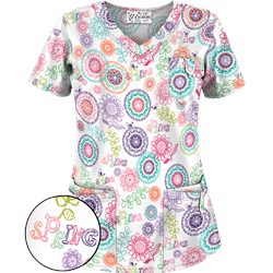 UA Spring Out White Print Scrub Top