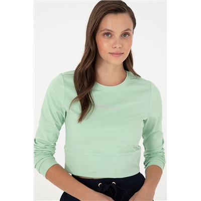 Kadın Yeşil Bisiklet Yaka Sweatshirt