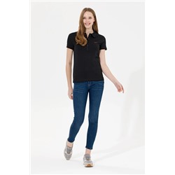 Kadın Siyah Basic Polo Yaka Tişört