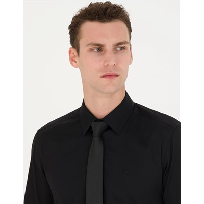 Siyah Slim Fit Uzun Kollu Basic Gömlek