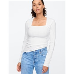 Textured Ribbed Squareneck T-Shirt