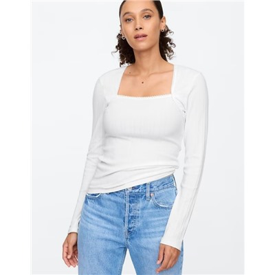 Textured Ribbed Squareneck T-Shirt