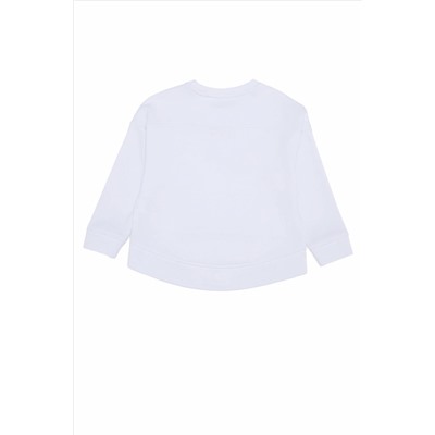 Çocuk Beyaz Basic Bisiklet Yaka Sweatshirt
