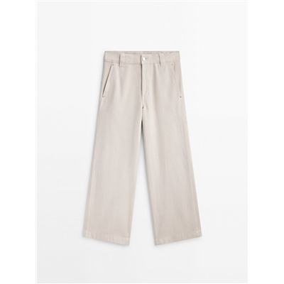 Pantalón ancho cropped mezcla algodón