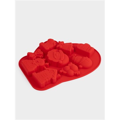 Форма для выпечки кексов, 25х20 см, 9 отд, силикон, красная, Варежка, Muffin