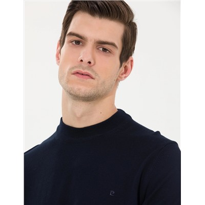 Lacivert Slim Fit Yarım Balıkçı Yaka Basic Triko Kazak