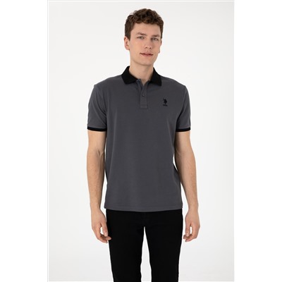 Erkek Regular Fit Polo Yaka Antrasit Basic Tişört