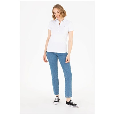 Kadın Beyaz Basic Polo Yaka Tişört