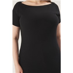 Siyah Fitted Kayık Yaka Fitilli Kaşkorse Örme Büyük Beden Bluz TBBSS25AF00047