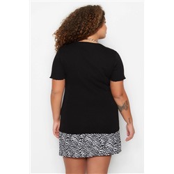 Siyah Fitted/Vücuda Oturan Fitilli Esnek Örme Bluz TBBSS23AF00087