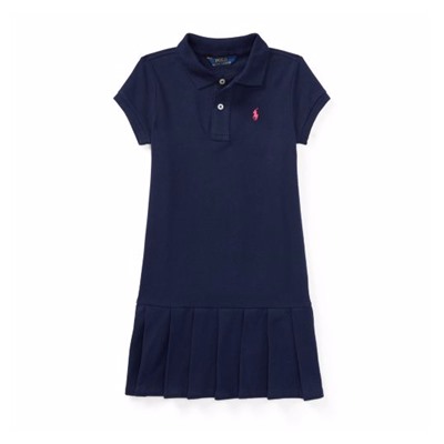 Pleated Cotton Polo Dress