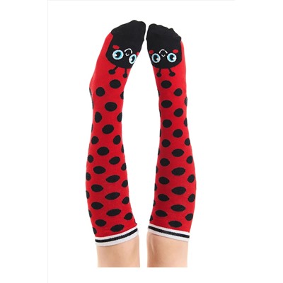 Denokids Uğurböceği Kız Çocuk Kırmızı Puantiyeli Dizaltı Çorap CFF-22S1-137