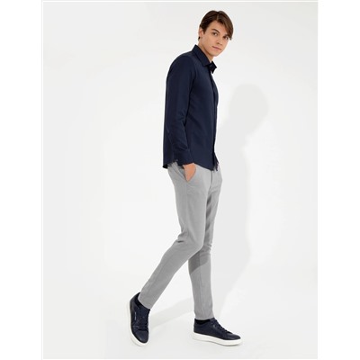 Lacivert Slim Fit Armürlü Klasik Gömlek