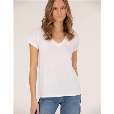 Beyaz Comfort Fit V Yaka Basic Tişört
