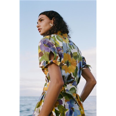 PRINTED POPLIN MIDI DRESS