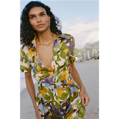 PRINTED POPLIN MIDI DRESS