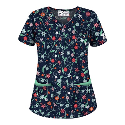 UA Flower Patch Navy Scrub Top