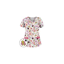 UA Slowpoke White Five-Pocket Print Scrub Top