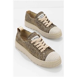 Bambi Bej Kırçıllı Keten Kadın Sneaker K01129012018