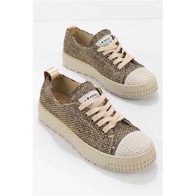 Bambi Bej Kırçıllı Keten Kadın Sneaker K01129012018