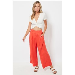 Pantalón wide leg 7/8 de lino cintura alta - Rojo