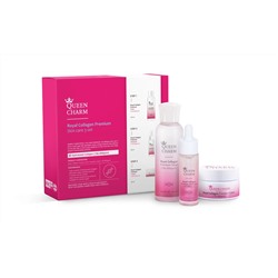 [QUEENCHARM] НАБОР Средств для лица увлажняющий КОЛЛАГЕН 10% (сыворотка, тонер, крем), 120 мл*30 мл*30 мл