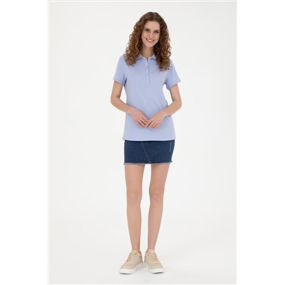 Kadın Mavi Basic Polo Yaka Tişört