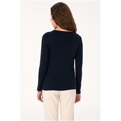 Kadın Lacivert Slim Bisiklet Yaka Basic Sweatshırt