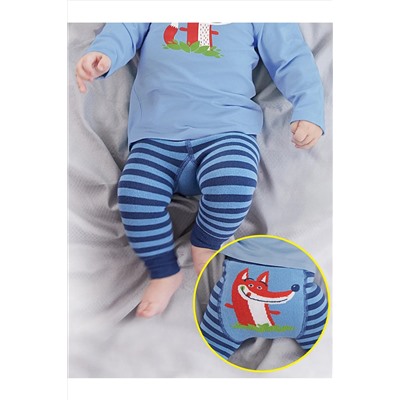 DenokidsTilki Erkek Bebek Örme Mavi Tayt-Pantolon