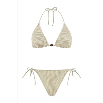 Aquella, Ekru Kroşe Üçgen Bikini Takım