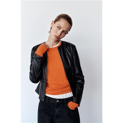 FAUX LEATHER PEPLUM JACKET