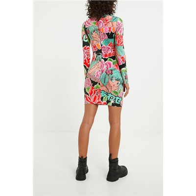 Vestido corto elástico flores