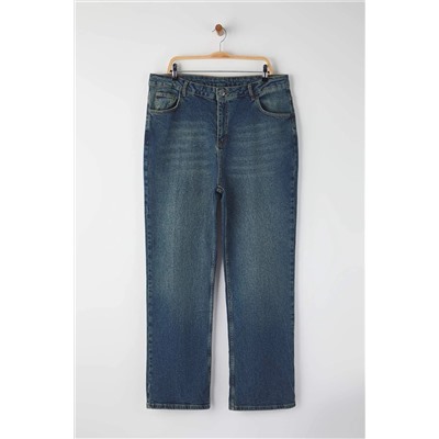 Mavi Yüksek Bel Straight Fit Denim Büyük Beden Jeans TBBSS24CJ00051