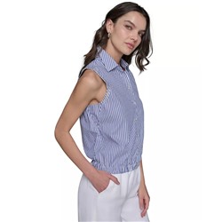 KARL LAGERFELD PARIS Women's Embellished Sleeveless Stripe Button-Front Top