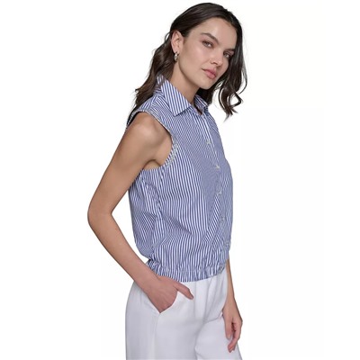 KARL LAGERFELD PARIS Women's Embellished Sleeveless Stripe Button-Front Top