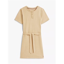 Gold-Button Belted T-Shirt Dress