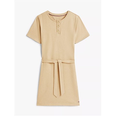 Gold-Button Belted T-Shirt Dress