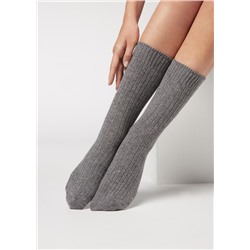 Kurze Socken in Rippe mit Wolle und Kaschmir
