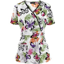 Cherokee Runway Scrubs Botanical Bliss Print Top