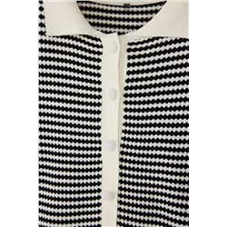 Siyah-Krem Polo Yaka Çizgili Triko Bluz TBBSS25AF00115