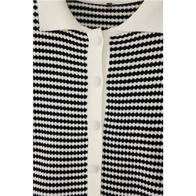 Siyah-Krem Polo Yaka Çizgili Triko Bluz TBBSS25AF00115