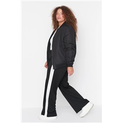 Siyah Beli Lastikli Şerit Detaylı Geniş Paça Örme Pantolon TBBAW23AR00018