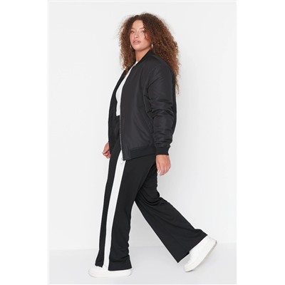 Siyah Beli Lastikli Şerit Detaylı Geniş Paça Örme Pantolon TBBAW23AR00018