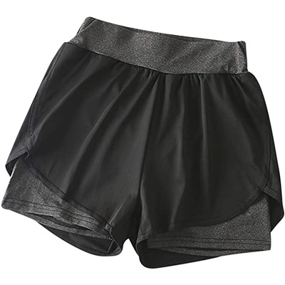 TOTAMALA Women's Running Workout Exercise Elastic Yoga Hot Shorts Sport Fitness Active Jogging Shorts 2-in-1(Pack of 2)