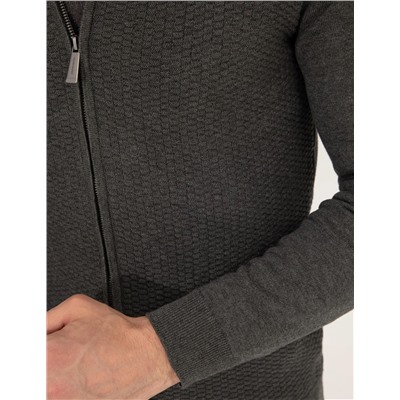 Gri Melanj Slim Fit Triko Hırka