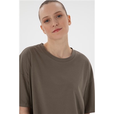 Kadın Vizon Oversize Bisiklet Yaka Tişört