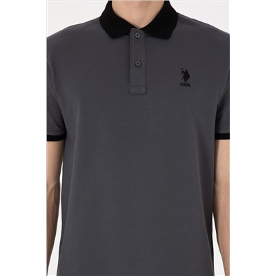 Erkek Regular Fit Polo Yaka Antrasit Basic Tişört